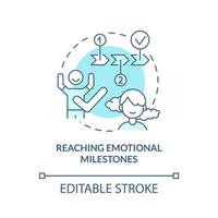 Reaching emotional milestones turquoise concept icon. Healthy social wellbeing abstract idea thin line illustration. Isolated outline drawing. Editable stroke. Arial, Myriad Pro-Bold fonts used vector