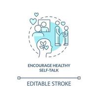 Encourage healthy self-talk turquoise concept icon. Positive thinking skills abstract idea thin line illustration. Isolated outline drawing. Editable stroke. Arial, Myriad Pro-Bold fonts used vector