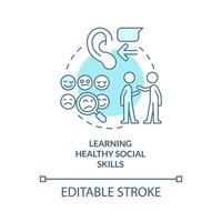 Learning healthy social skills turquoise concept icon. Social competence development abstract idea thin line illustration. Isolated outline drawing. Editable stroke. Arial, Myriad Pro-Bold fonts used vector