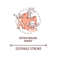 Often feeling angry terracotta concept icon. Increased moodiness in teens abstract idea thin line illustration. Isolated outline drawing. Editable stroke. Arial, Myriad Pro-Bold fonts used vector