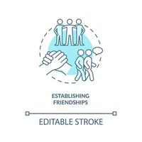 Establishing friendships turquoise concept icon. Spending time together abstract idea thin line illustration. Isolated outline drawing. Editable stroke. Arial, Myriad Pro-Bold fonts used vector
