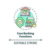 Core banking functions concept icon. Transactions and security. Automated banking abstract idea thin line illustration. Isolated outline drawing. Editable stroke. Arial, Myriad Pro-Bold fonts used vector