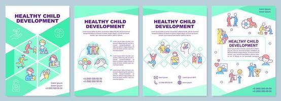 Healthy child development green brochure template. Mental wellbeing. Leaflet design with linear icons. 4 vector layouts for presentation, annual reports. Arial-Black, Myriad Pro-Regular fonts used