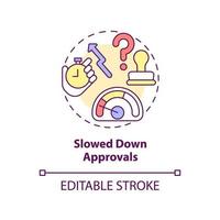 Slowed down approvals concept icon. Decision making time. BPA challenges abstract idea thin line illustration. Isolated outline drawing. Editable stroke. Arial, Myriad Pro-Bold fonts used vector