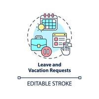 Leave and vacation requests concept icon. Examples of automation in business abstract idea thin line illustration. Isolated outline drawing. Editable stroke. Arial, Myriad Pro-Bold fonts used vector