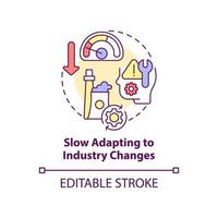 Slow adapting to industry changes concept icon. Compatibility issue. BPA challenges abstract idea thin line illustration. Isolated outline drawing. Editable stroke. Arial, Myriad Pro-Bold fonts used vector