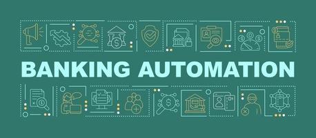Banking automation word concepts green banner. Autonomous operations. Infographics with icons on color background. Isolated typography. Vector illustration with text. Arial-Black font used