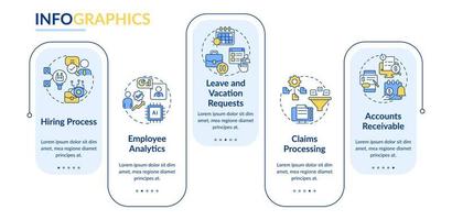 Examples of automation in business rectangle infographic template. Data visualization with 5 steps. Process timeline info chart. Workflow layout with line icons. Lato-Bold, Regular fonts used vector