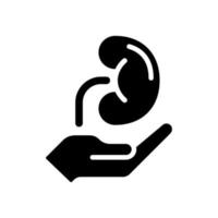 Organ donation black glyph icon. Living and deceased body parts offer. Healthy tissues transplantation. Donated kidney. Silhouette symbol on white space. Solid pictogram. Vector isolated illustration