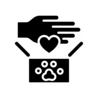 Animal donations black glyph icon. Raising money for shelter. Protecting cats and dogs from cruelty. Animal welfare. Silhouette symbol on white space. Solid pictogram. Vector isolated illustration