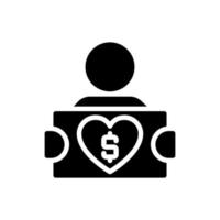 Fundraiser black glyph icon. Soliciting potential donors. Raising money for charity campaign. Asking for donations. Silhouette symbol on white space. Solid pictogram. Vector isolated illustration