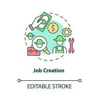 Job creation concept icon. Rural electrification economic benefits abstract idea thin line illustration. Isolated outline drawing. Editable stroke.  vector