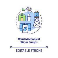 Wind mechanical water pumps concept icon. Rural electrification technology abstract idea thin line illustration. Isolated outline drawing. Editable stroke. vector