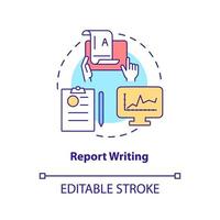 Report writing concept icon. Corporate communication type abstract idea thin line illustration. Material presentation. Isolated outline drawing. Editable stroke. Arial, Myriad Pro-Bold fonts used vector