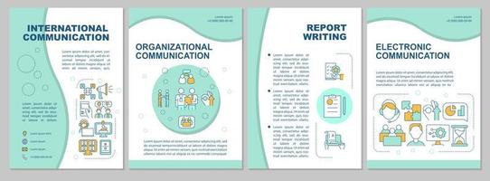 Professional communication skills mint brochure template. Booklet print design with linear icons. Vector layouts for presentation, annual reports, ads. Arial, Myriad Pro-Regular fonts used