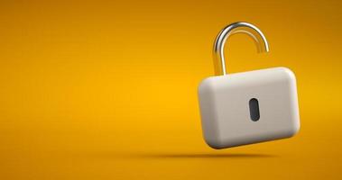 Lock icon. 3d padlock on yellow abstract background. minimal concept. photo