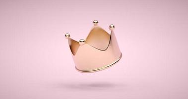corona de oro sobre fondo rosa con concepto de victoria o éxito. corona de princesa de lujo. renderizado 3d