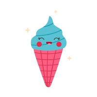 Personaje de dibujos animados kawaii helado aislado sobre fondo blanco. vector