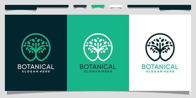 Botanical tree logo design with line art style and circle concept Premium Vector