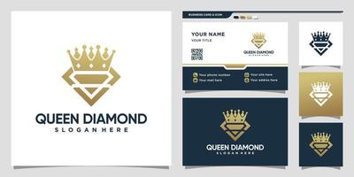 logotipo de la reina del diamante con estilo de arte de línea y diseño de tarjeta de visita vector premium