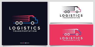 diseño de logotipo de camión de logística para empresa comercial con vector premium de estilo de arte lineal