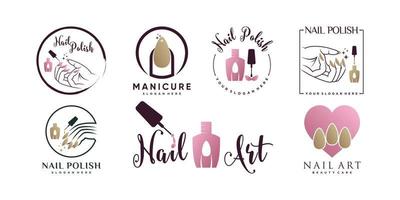 Set of collection nail polish logo design template with creative concept Premium Vector
