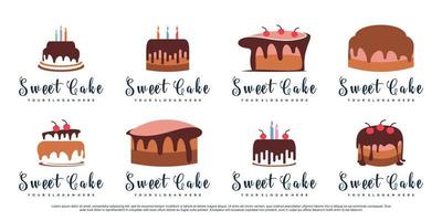 conjunto de plantilla de diseño de logotipo de pastel dulce con vector premium de concepto creativo