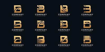 Set of creative monogram logo design initial letter b with golden style color Premium Vector