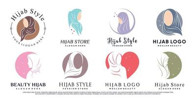 conjunto de plantilla de diseño de logotipo de hijab de belleza con vector premium de concepto moderno
