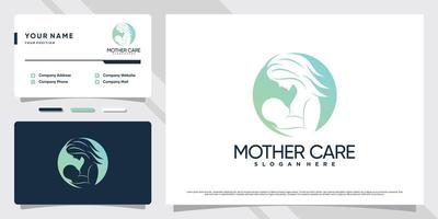 Mother and baby logo with negative space concept and business card design Premium Vector