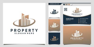 Building property logo with unique concept and business card design Premium Vector