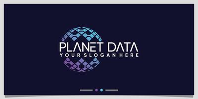 diseño de logotipo de tecnología de datos de planeta para vector premium de empresa comercial