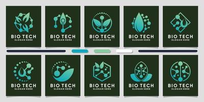 conjunto de diseño de logotipo de biotecnología con vector premium de elemento creativo