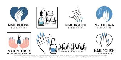 Set of nail polish or nail art logo design template with creative element Premium Vector