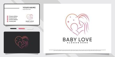 logotipo de bebé con estilo de corazón o amor y diseño de tarjeta de visita vector premium