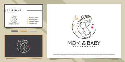 Mom and baby logo with creative element and business card design Premium Vector