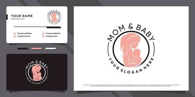 Mom and baby logo with creative concept and business card design Premiumm Vector