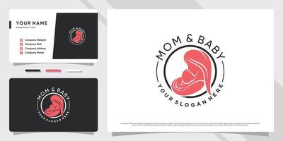 Mom and baby logo with creative concept and business card design Premiumm Vector