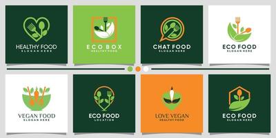 conjunto de diseño de logotipo de alimentos veganos y ecológicos con vector premium de concepto único