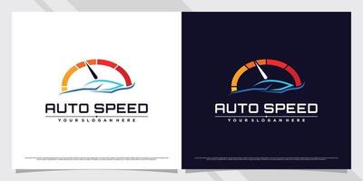 Auto speed car logo design with rpm illustration and line art style Premium Vector