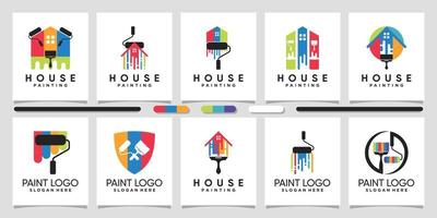 conjunto de ilustración de diseño de logotipo de pintura con vector premium de elemento creativo