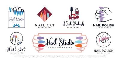 Nail polish studio icon set collection with woman hand logo design Premium Vector