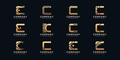 Set of creative monogram logo design initial letter c with golden style color Premium Vector