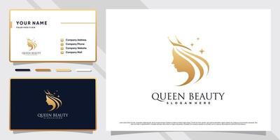 logotipo de belleza reina con color de estilo dorado y diseño de tarjeta de visita vector premium