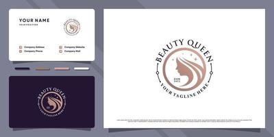 Beauty queen logo with unique concept and business card design Premium Vector