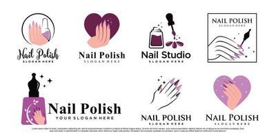 Nail polish icon set logo manicure with modern concept Premium Vector