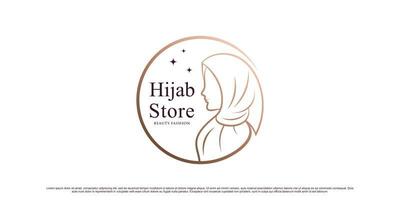 Hijab store logo design template with line art style and circle concept Premium Vector