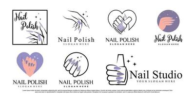 Set of nail polish logo design manicure with creative concept Premium Vector