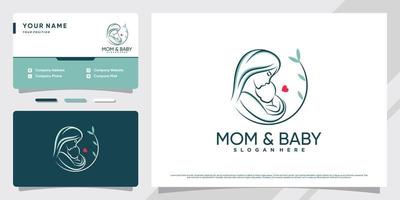 Mom and baby logo with creative element and business card design Premium Vector