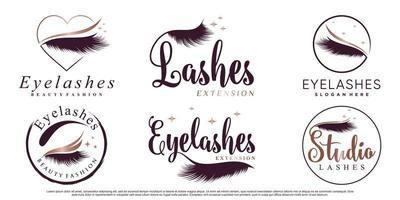 Eyelashes extension icon set logo design for beauty lashes salon with modern concept Premium Vector